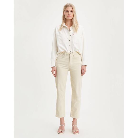 Levi's Ribcage Straight Ankle Corduroy Pants Cream White Womens 28 Cropped Beige - Picture 1 of 8